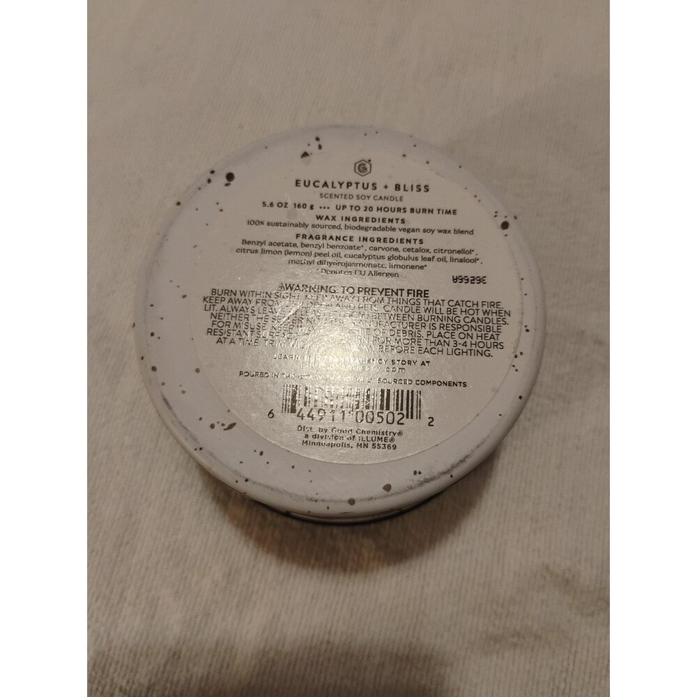 Good Chemistry Lot Of 2 Candles Lemon + Love And Eucalyptus + Bliss Tin Can Lid - Picture 2 of 3